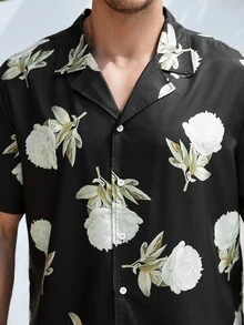 Manfinity Men Plus Floral Print Shirt & Shorts - Black - View 7