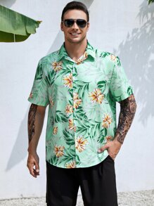 Manfinity Men Plus Tropical Print Shirt - Mint Green - View 3