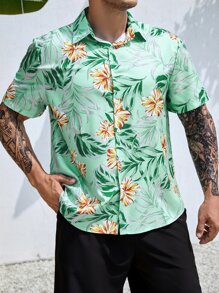 Manfinity Men Plus Tropical Print Shirt - Mint Green - View 6