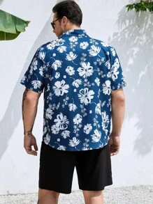Manfinity Men Plus Floral Print Shirt - Blue and White - View 2