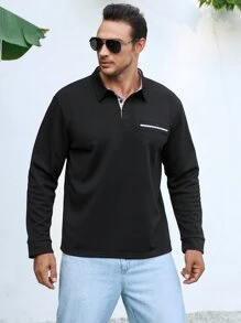 Manfinity Men Plus Plaid Placket Polo Shirt - Black - View 1