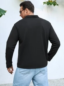 Manfinity Men Plus Plaid Placket Polo Shirt - Black - View 2