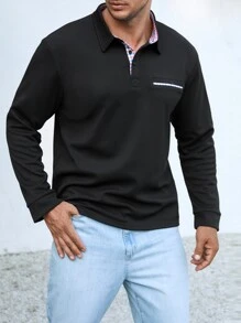 Manfinity Men Plus Plaid Placket Polo Shirt - Black - View 4