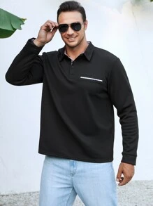 Manfinity Men Plus Plaid Placket Polo Shirt - Black - View 6