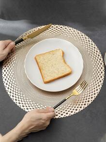 1pc PVC Place Mat, Creative Round Hollow Out Table Mat For Kitchen Dining Table - Gold - View 1