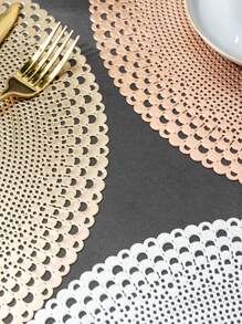 1pc PVC Place Mat, Creative Round Hollow Out Table Mat For Kitchen Dining Table - Gold - View 3