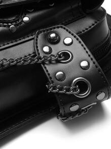 PU摩托車包復古蒸汽朋克腰包手提包落腿包腰包胸包 - 黑色 - 查看 10