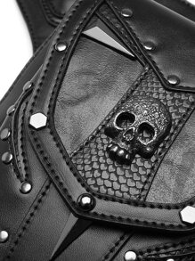 PU摩托車包復古蒸汽朋克腰包手提包落腿包腰包胸包 - 黑色 - 查看 12