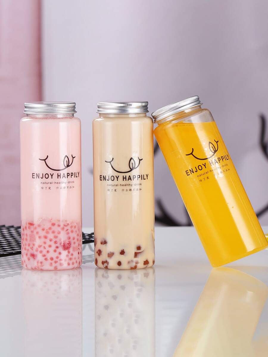 1pc 500ml PET Milk Tea Bottle, Cartoon Chinese Character Pattern Drinking Bottle For Home - Clear - View 1