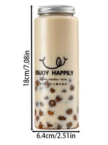 1pc 500ml PET Milk Tea Bottle, Cartoon Chinese Character Pattern Drinking Bottle For Home - Clear - View 2