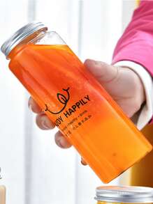 1pc 500ml PET Milk Tea Bottle, Cartoon Chinese Character Pattern Drinking Bottle For Home - Clear - View 3