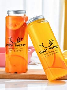1pc 500ml PET Milk Tea Bottle, Cartoon Chinese Character Pattern Drinking Bottle For Home - Clear - View 4