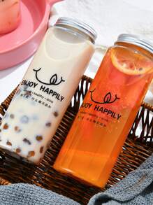 1pc 500ml PET Milk Tea Bottle, Cartoon Chinese Character Pattern Drinking Bottle For Home - Clear - View 5