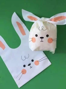 10pcs Cute Rabbit Ear Gift Packaging Bag, Long Ear Plastic Bag Back To School Valentine Day - Multicolor - View 5