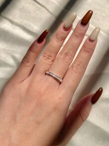 925纯银闪亮订婚/结婚戒指，女士承诺/永恒戒指，精致珠宝，派对/约会礼物 - 白色 - 查看 3