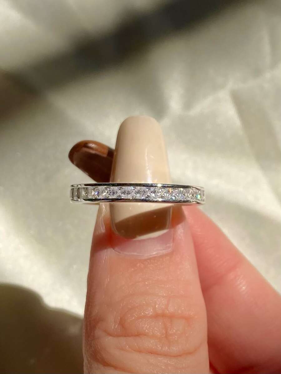 925纯银闪亮订婚/结婚戒指，女士承诺/永恒戒指，精致珠宝，派对/约会礼物