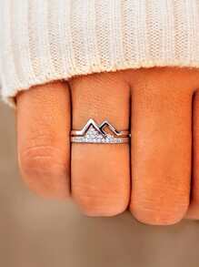 Cubic Zirconia Decor Silver Wedding Band - Silver - View 1