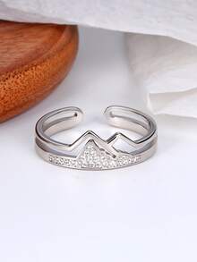 Cubic Zirconia Decor Silver Wedding Band - Silver - View 2