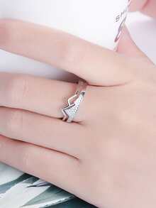 Cubic Zirconia Decor Silver Wedding Band - Silver - View 3