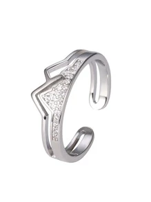 Cubic Zirconia Decor Silver Wedding Band - Silver - View 4