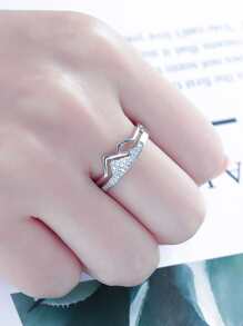 Cubic Zirconia Decor Silver Wedding Band - Silver - View 5