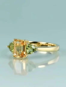 方晶鋯石裝飾銀戒指 - 彩色 - 查看 2