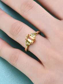 方晶鋯石裝飾銀戒指 - 彩色 - 查看 5