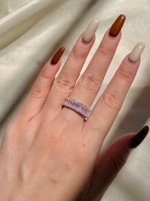 Anillo de bodas de plata con decoración de circonita cúbica para mujer, joyería fina de boda nupcial - Rosa - Ver 2