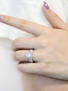 Anillo zirconia cúbica plata - Plateado - Ver 2