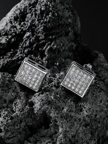 Men Cubic Zirconia Decor Stud Earrings - Silver - View 3