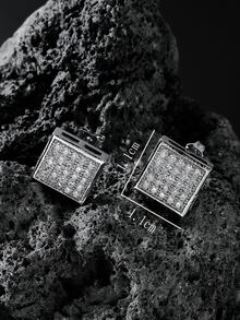 Men Cubic Zirconia Decor Stud Earrings - Silver - View 4