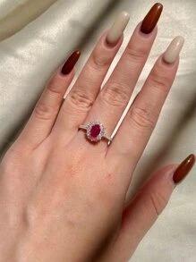 Một chiếc nhẫn đính hôn cổ điển lấp lánh cao cấp dành cho nữ S925 Sterling Silver Promise Nhẫn vĩnh cửu Nhẫn trang sức cao cấp Quà tặng cho bữa tiệc hẹn hò - Đỏ - Xem 2