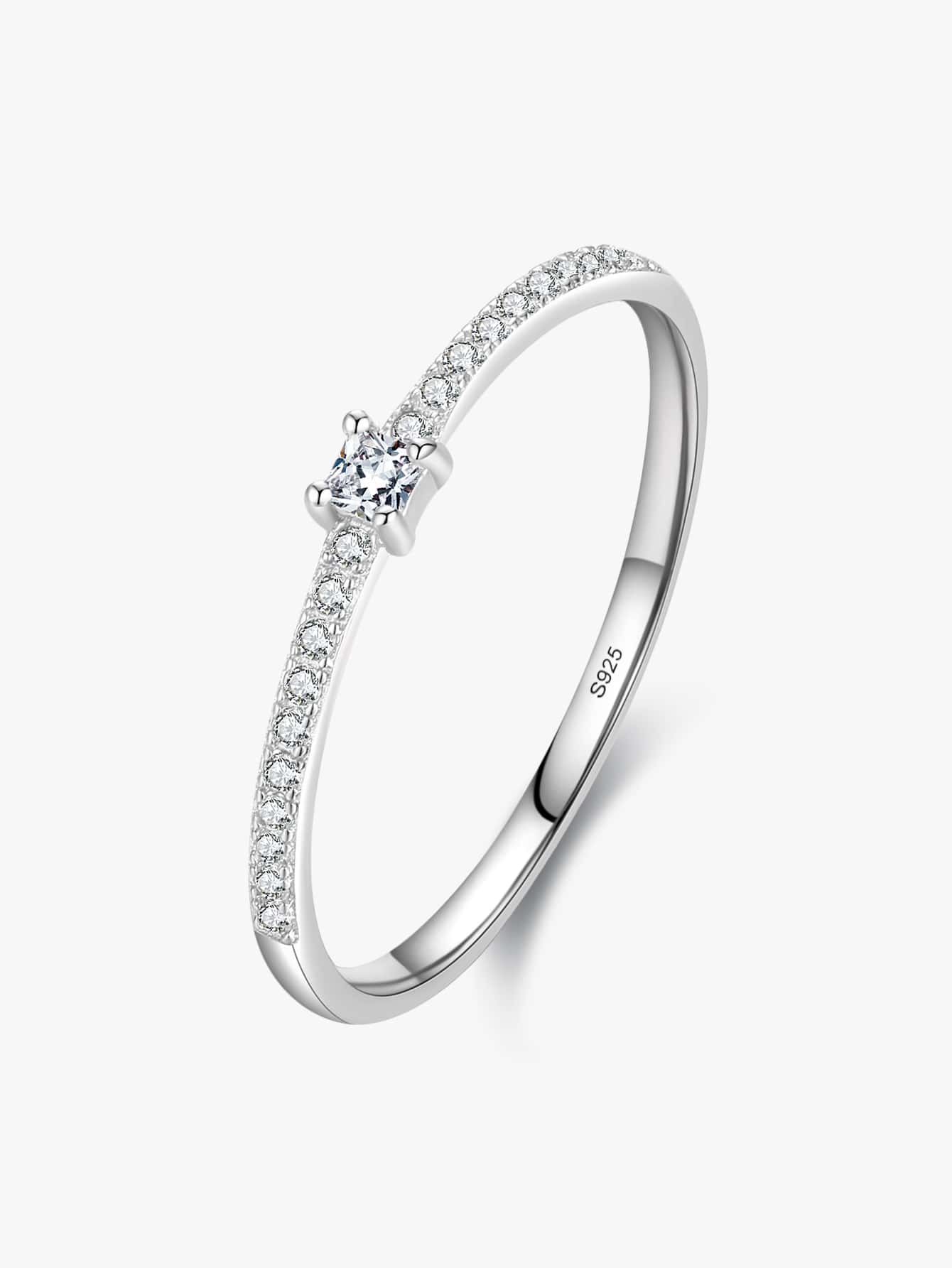 MODIAN 立方氧化鋯裝飾銀戒指,婚禮訂婚新娘珠寶 - 銀色 - 查看 1