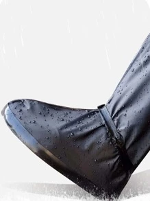 1pc Waterproof PVC Rain Boots Cover, Minimalist Solid Color Rain Boots Cover For Women, Outdoor - Black - View 3