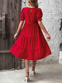 SHEIN Clasi 素色多層下擺娃娃裙不附腰帶 - 紅色 - 查看 2