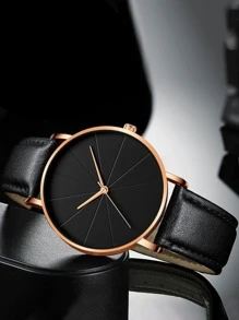 1 chiếc đồng hồ thạch anh hình tròn cho nam & 1 chiếc vòng cổ - màu đen - Xem 2