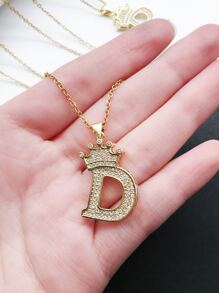 1入組字母和皇冠吊飾項鍊 - 金黃色 - 查看 5