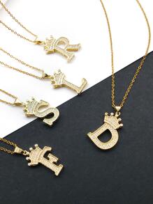 1入組字母和皇冠吊飾項鍊 - 金黃色 - 查看 6