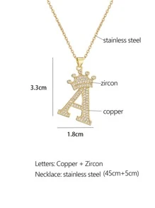 1入組字母和皇冠吊飾項鍊 - 金黃色 - 查看 8