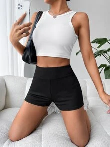 SHEIN EZwear 素色條紋針織騎行褲