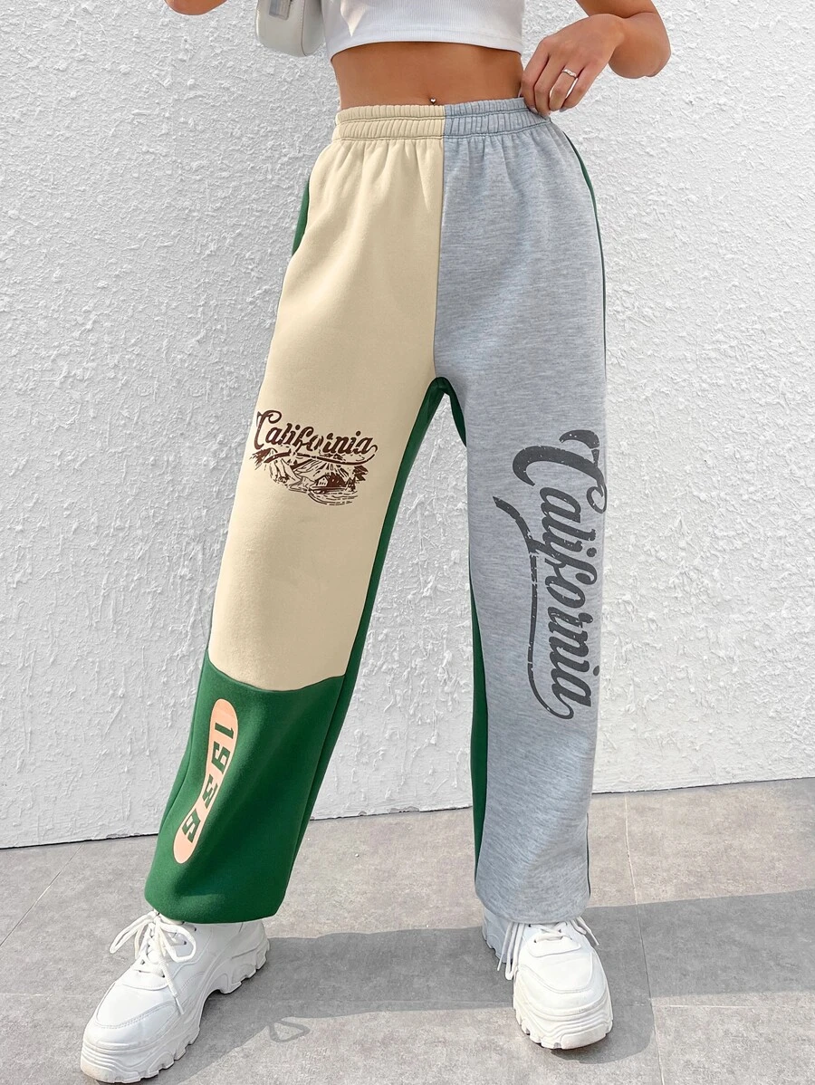 SHEIN EZwear Letter Graphic Colourblock Joggers - Multicolor - View 1