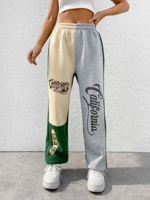 SHEIN EZwear Letter Graphic Colourblock Joggers - Multicolor - View 3