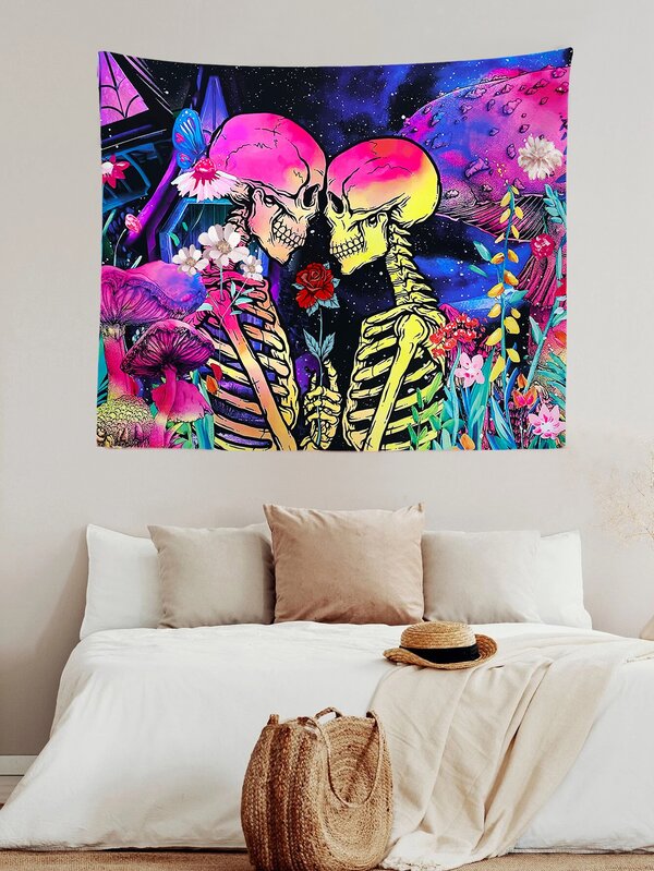 1pc Skull Pattern Tapestry, Fabric Tapestries Poster Wall Hanging For