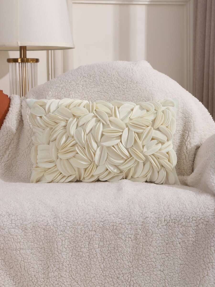 1 Máy Tính Màu Be Gối Thắt Lưng Không Chất Độn, Tối Giản Sợi Nhỏ Cánh Hoa Chi Tiết Trang Trí Ném Gối - Màu be - Xem 1