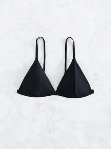 Swim Vcay Summer Beach Solid Halter Triangle Bikini Top - Black - View 3