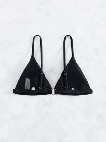 Swim Vcay Summer Beach Solid Halter Triangle Bikini Top - Black - View 4