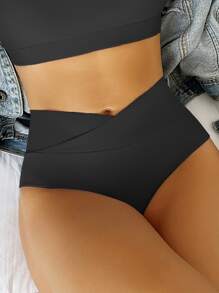 SHEIN Swim Bottom de bikini unicolor de talle alto