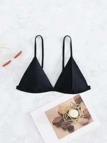 Swim Vcay Summer Beach Solid Halter Triangle Bikini Top - Black - View 7