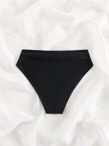 Swim Basics Summer Beach Plain High Waisted Bikini Bottom - Black - View 5