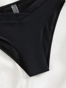 Swim Basics Summer Beach Plain High Waisted Bikini Bottom - Black - View 7